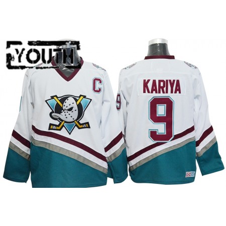 Camisola Anaheim Ducks Mighty Ducks Paul Kariya 9 CCM Throwback Branco Authentic - Criança